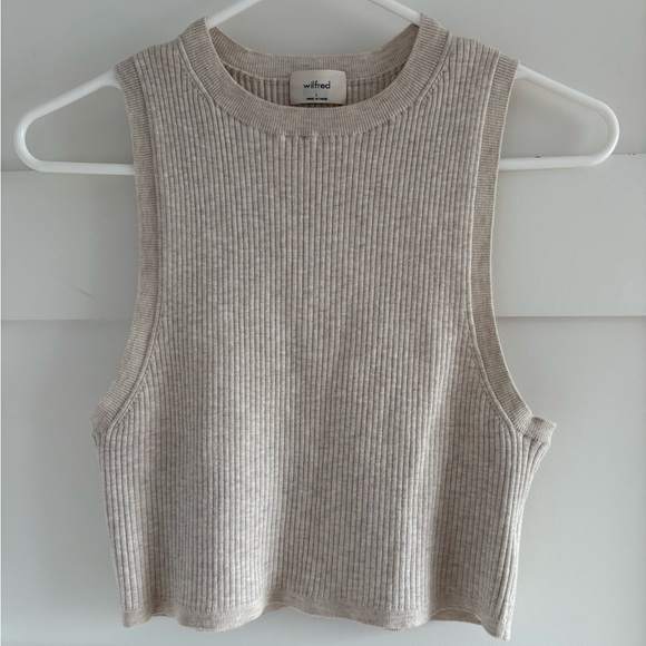 Wilfred Tops - Aritzia Wilfred Reso Cropped Crew Neck Sweater Tank Heather Oatmeal size L